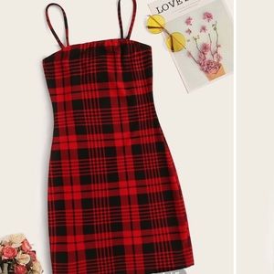 black and red patterned dress